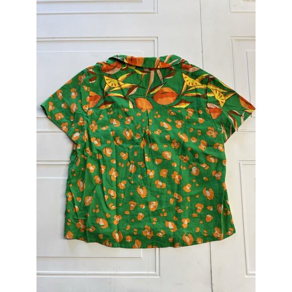 Tabitha Brown Target Button-Up Shirt Linen Small Green Leopard Orange Print Top - Picture 4 of 5